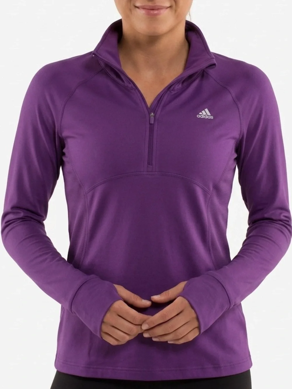 Adidas Climalite 1/4 Zip Pullover Jacket Women's Size M - Purple With Thumbholes - Picture 1 of 9